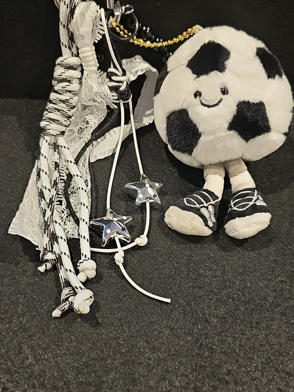 Cute Soccer Ball Plush Bag Charm  Beaded Keychain | Kawaii Sports Charm - Picture 4 of 4